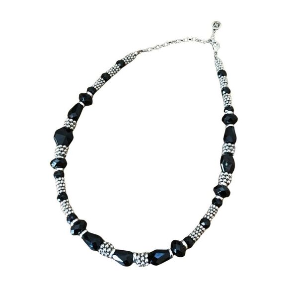 Y2K Napier Black Faceted Beads & Silver Tone Necklace - Picture 1 of 4